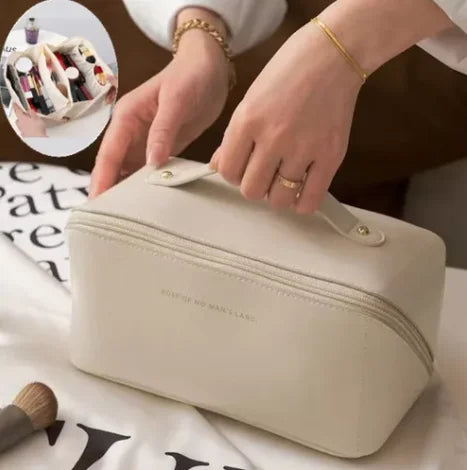 Bolsa Necessaire Feminino Cosmético De Couro PU De Grande Capacidade Portátil Viagem