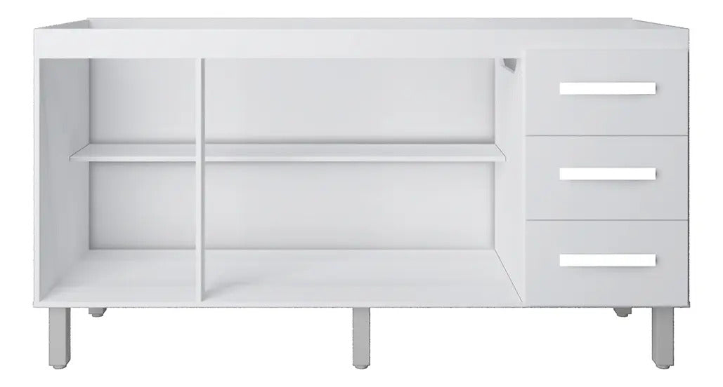 Balcão Cozinha Branco Sem Tampo 150 3 Portas 3 Gavetas