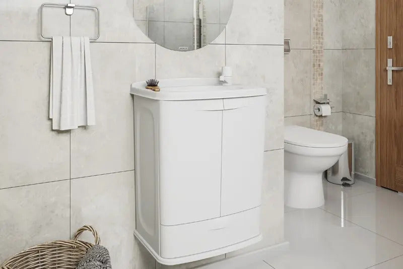 Gabinete de Banheiro Astra em Plástico PVC Branco com Cuba – Armário Compacto e Resistente