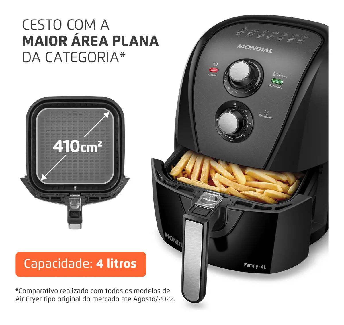 Fritadeira sem óleo air fryer 4L Mondial 1500W AFN-40-BFT