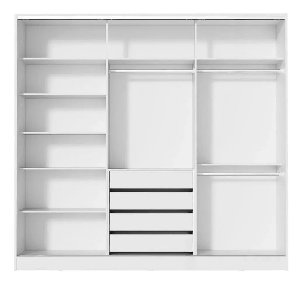 Guarda Roupa Casal Armário Quarto 100% Mdf C Espelho Madesa Royale 3 Portas Cor Branco 106209