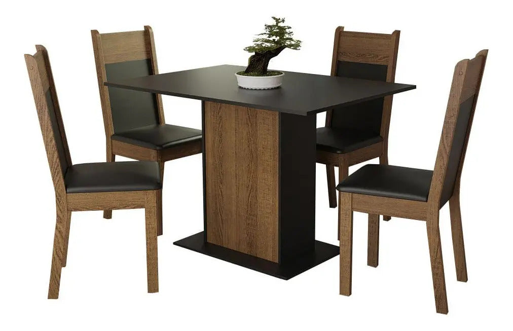 Sala Jantar Madesa Sheila Mesa Tampo Madeira 4 Cadeiras Rp Cor Preto/rustic