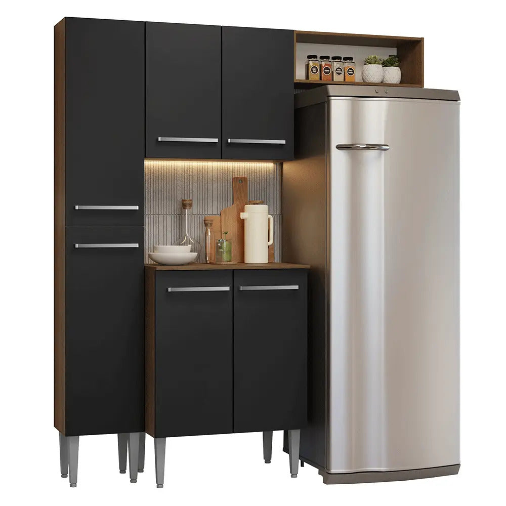 Armário De Cozinha Compacta 156 Cm Rustic/preto Emilly Madesa 03