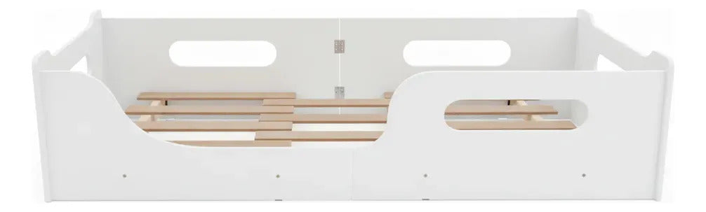 Cama Montessoriana Infantil 100% Mdf Com Grade De Proteção Branco