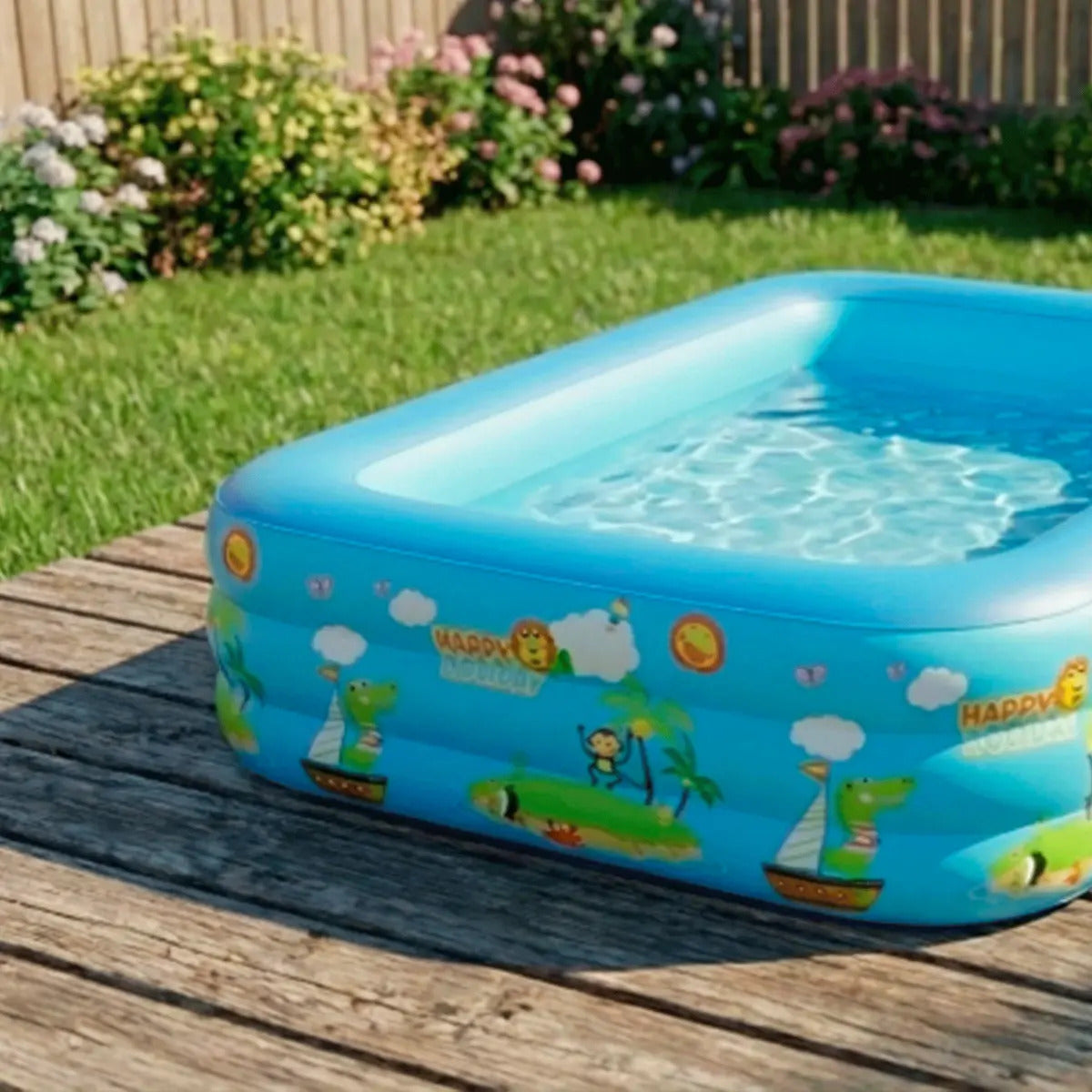 Piscina Infantil Inflável 460l Grande Retangular Pvc Reforçada 3 Anéis Criança Diversão No Verão Azul