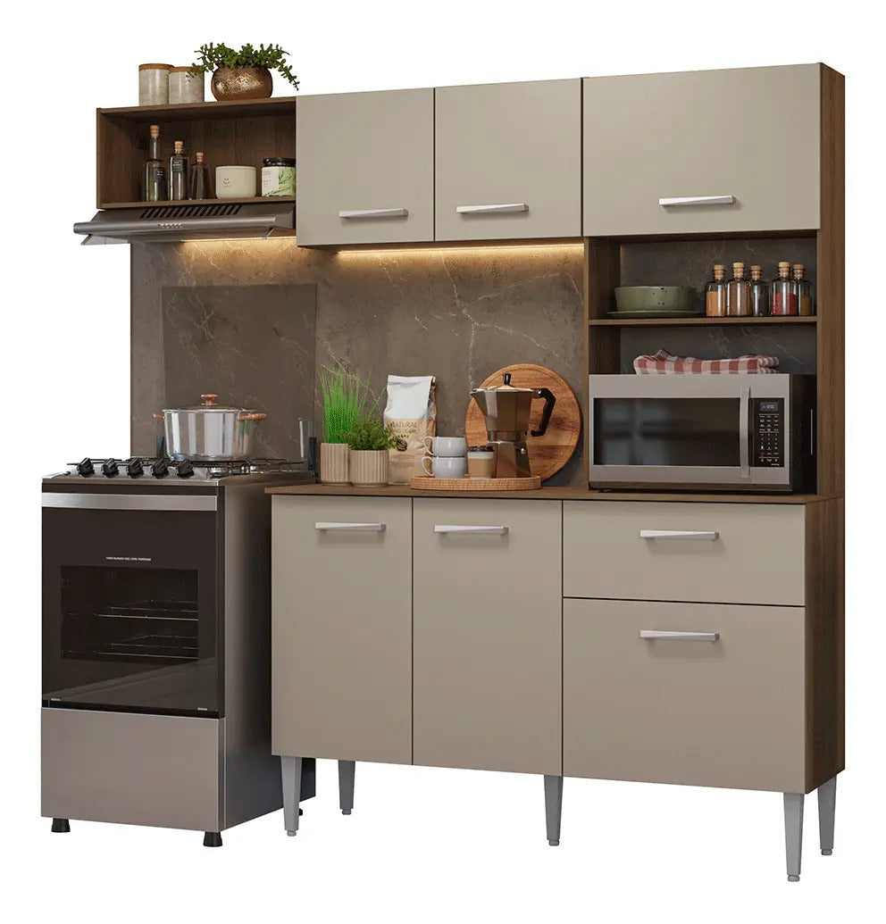 Armário De Cozinha Compacta 196cm Rustic/crema Aura Madesa