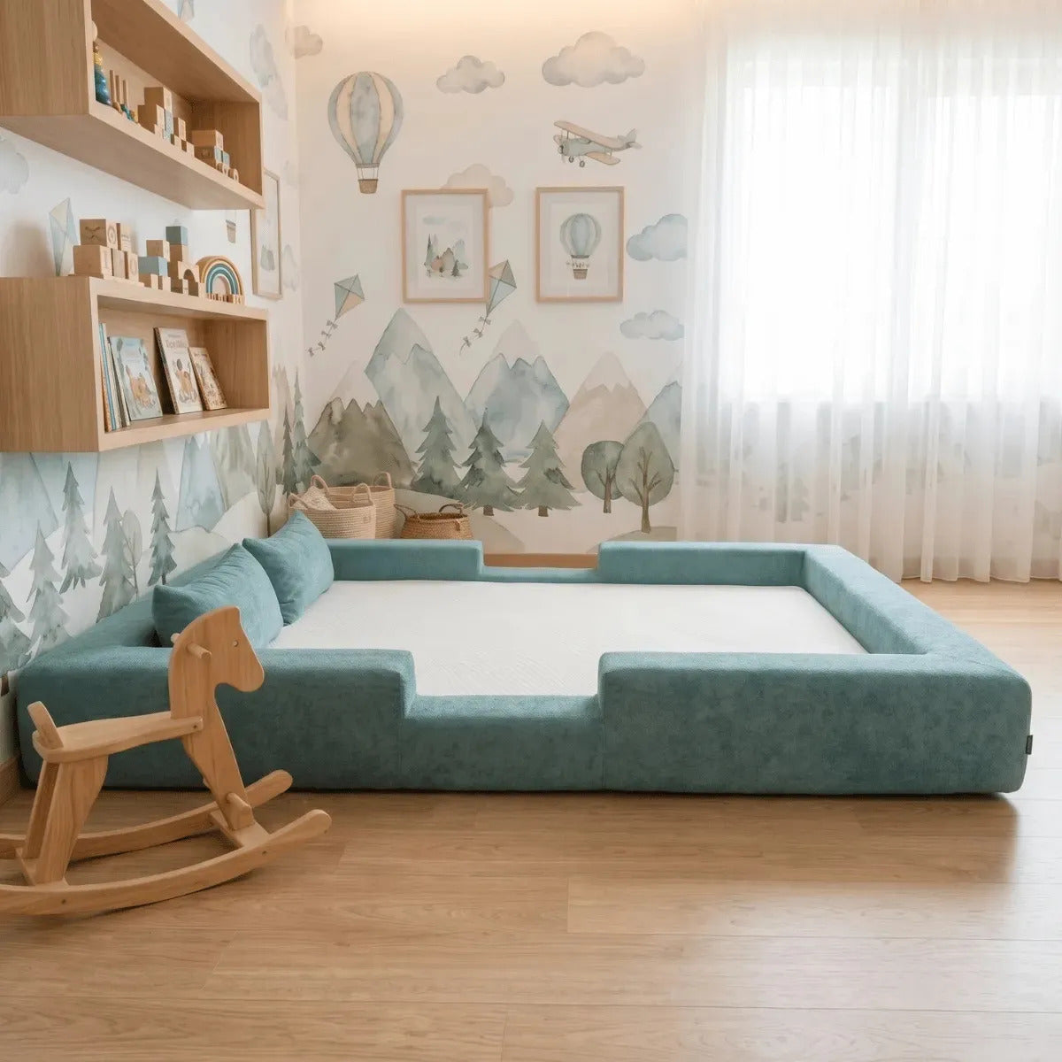 Cama Montessoriana Casal Ninho 100% Espuma Keiko Cor Verde Água