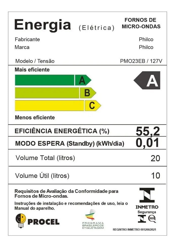 Micro-ondas Philco PMO23EB Limpa Fácil 20L Potência de 1100W Cor Branco