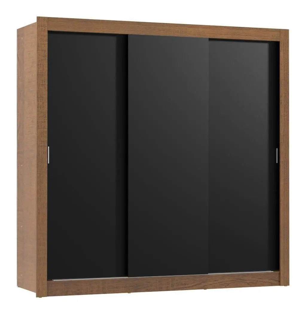 Guarda Roupa Casal Madesa Mônaco 3 Portas De Correr Cor Rustic/Preto 10937K