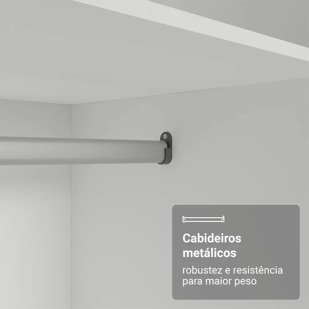 Guarda Roupa Casal Armário Quarto 100% Mdf C Espelho Madesa Royale 3 Portas Cor Branco 106209