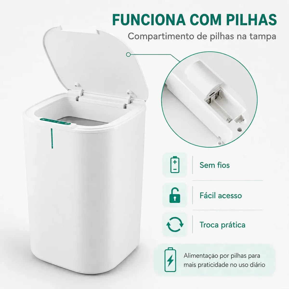 Lixeira Inteligente 16l Com Sensor Automático E Tampa Touch Branco