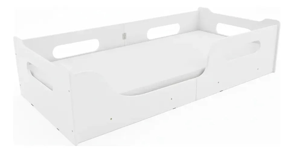 Cama Montessoriana Infantil 100% Mdf Com Grade De Proteção Branco