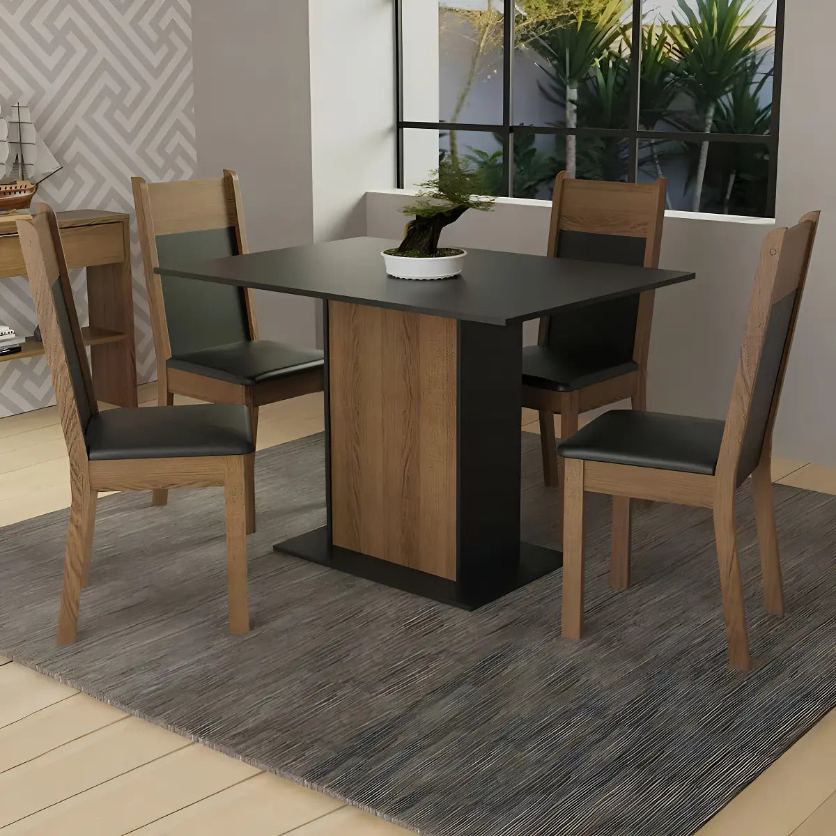 Sala Jantar Madesa Sheila Mesa Tampo Madeira 4 Cadeiras Rp Cor Preto/rustic