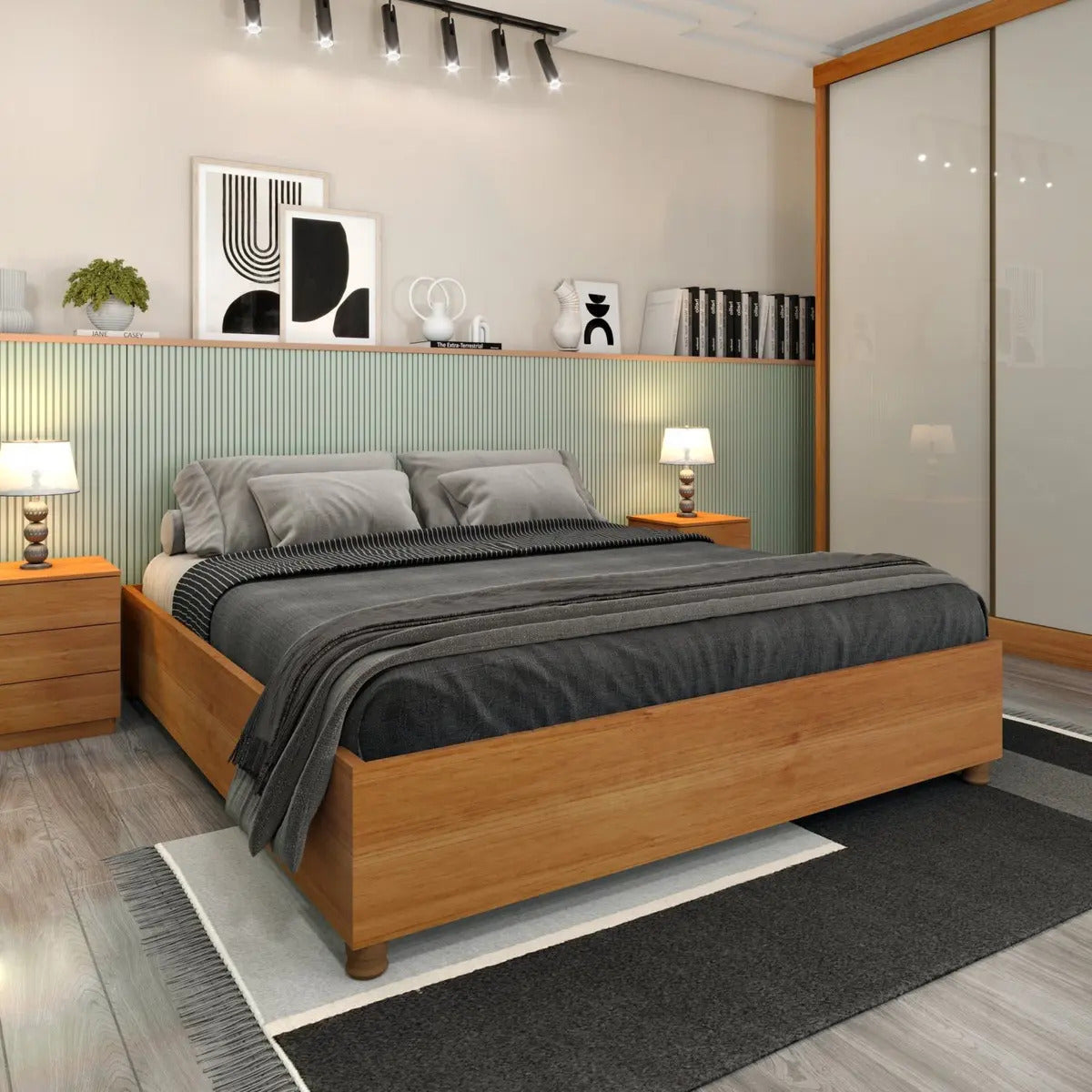 Cama Queen Convencional Tcil Móveis Mônaco MDP 203x164cm Cor Cinamomo