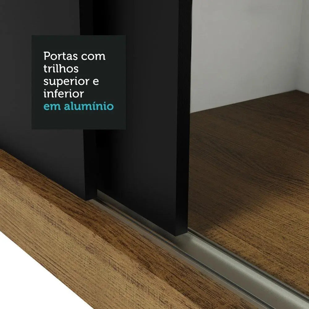 Guarda Roupa Casal Madesa Mônaco 3 Portas De Correr Cor Rustic/Preto 10937K