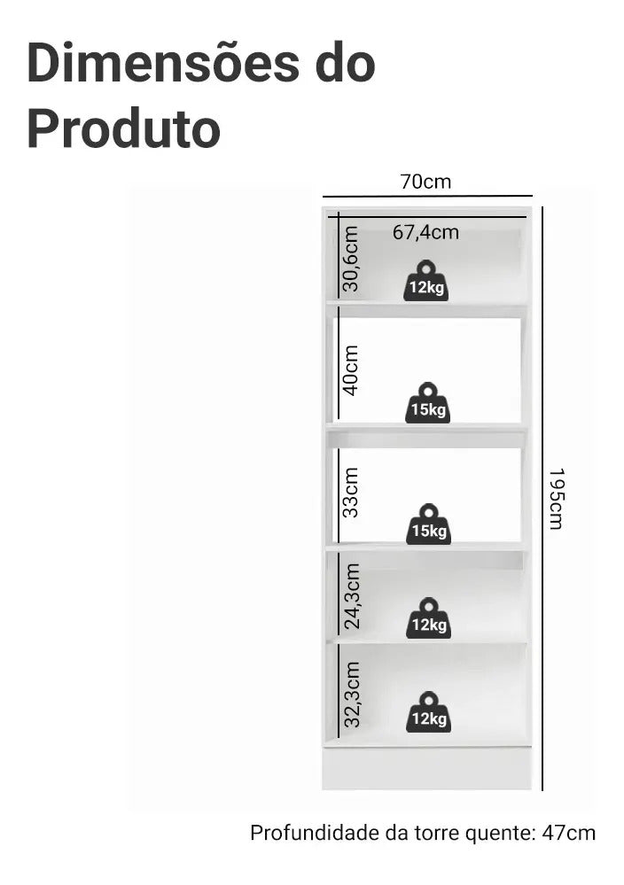Torre Quente Armário de Cozinha Para 2 Fornos 100% Mdf Branco Smart Madesa G267500909