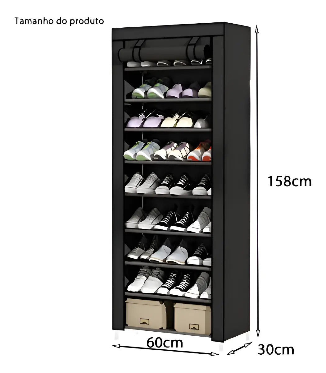 Sapateira Organizador De Sapatos Com 9 Prateleiras Tnt Cor Preto