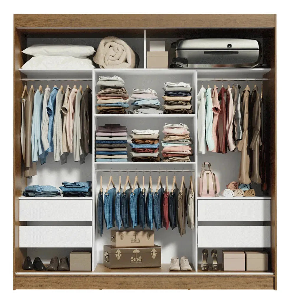 Guarda-roupa Casal Madesa Reno 3 Portas Correr Com Espelho Cor Rustic/Branco 10956E1E
