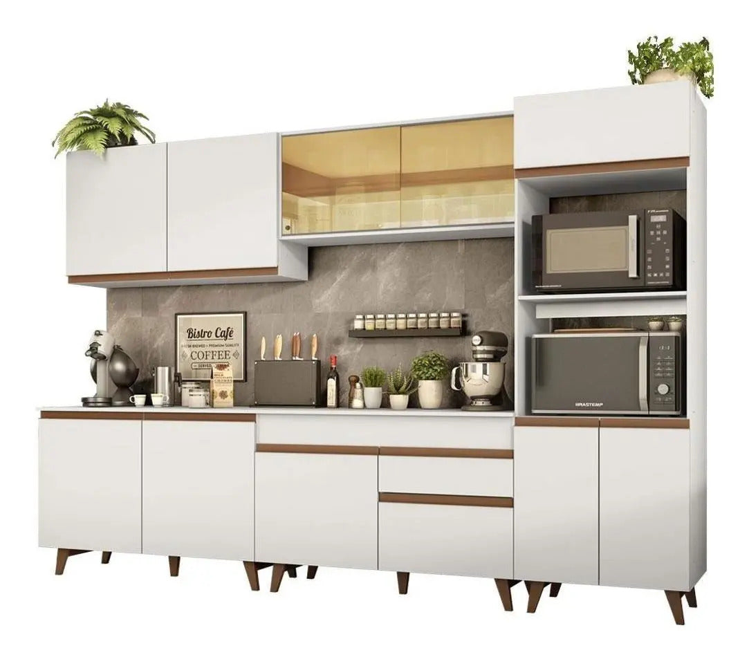 Armário De Cozinha Completa Modulada com Balcão para Cooktop Madesa Reims GRRM31000109 Com Armário Branco