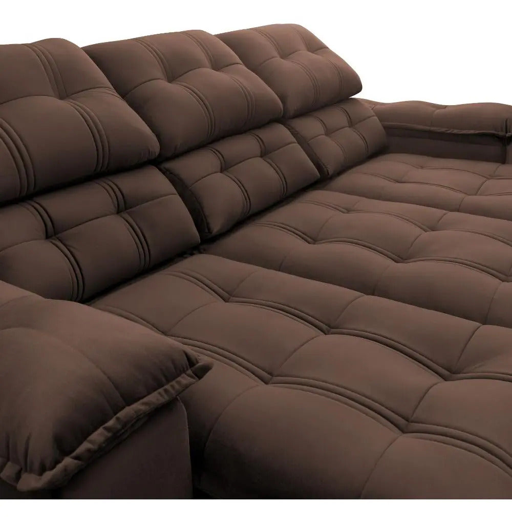 Sofá Retrátil Reclinável Atenas 2,30m Suede Velut Marrom