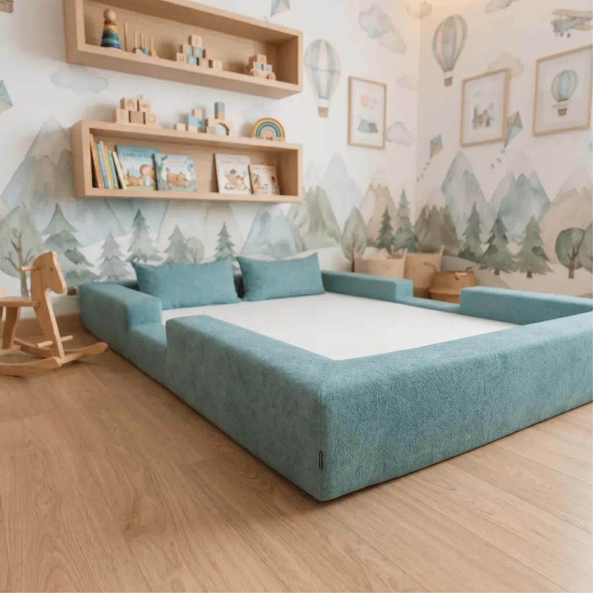 Cama Montessoriana Casal Ninho 100% Espuma Keiko Cor Verde Água