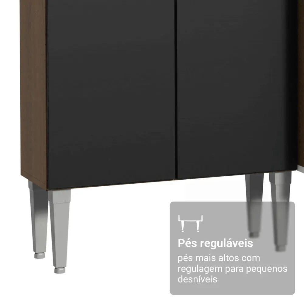 Armário De Cozinha Compacta 156 Cm Rustic/preto Emilly Madesa 03