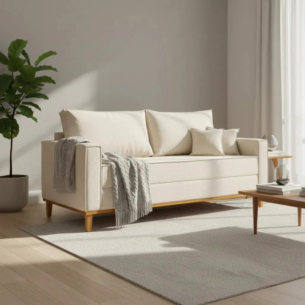 Sofá Beny 3 Lugares 1,80 Cru Moderno Confortável Design Clean Com