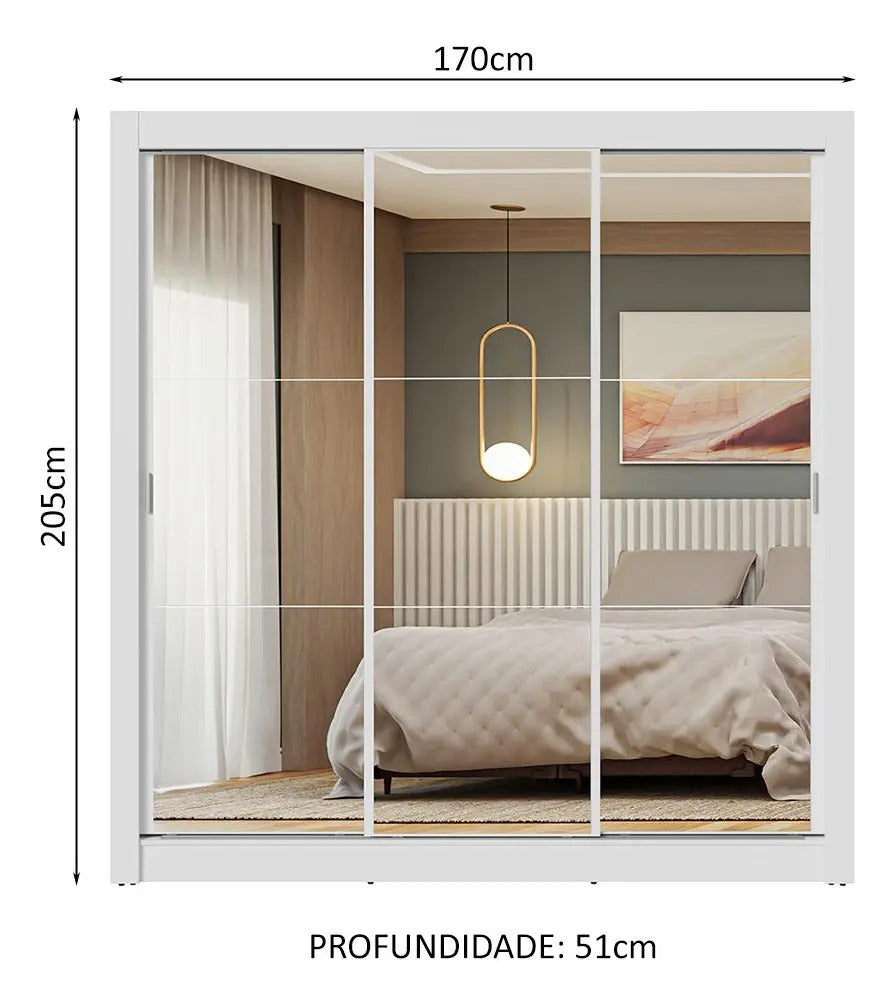 Guarda-roupa Casal 3 Portas Correr Espelho Nobre Madesa Cor Branco