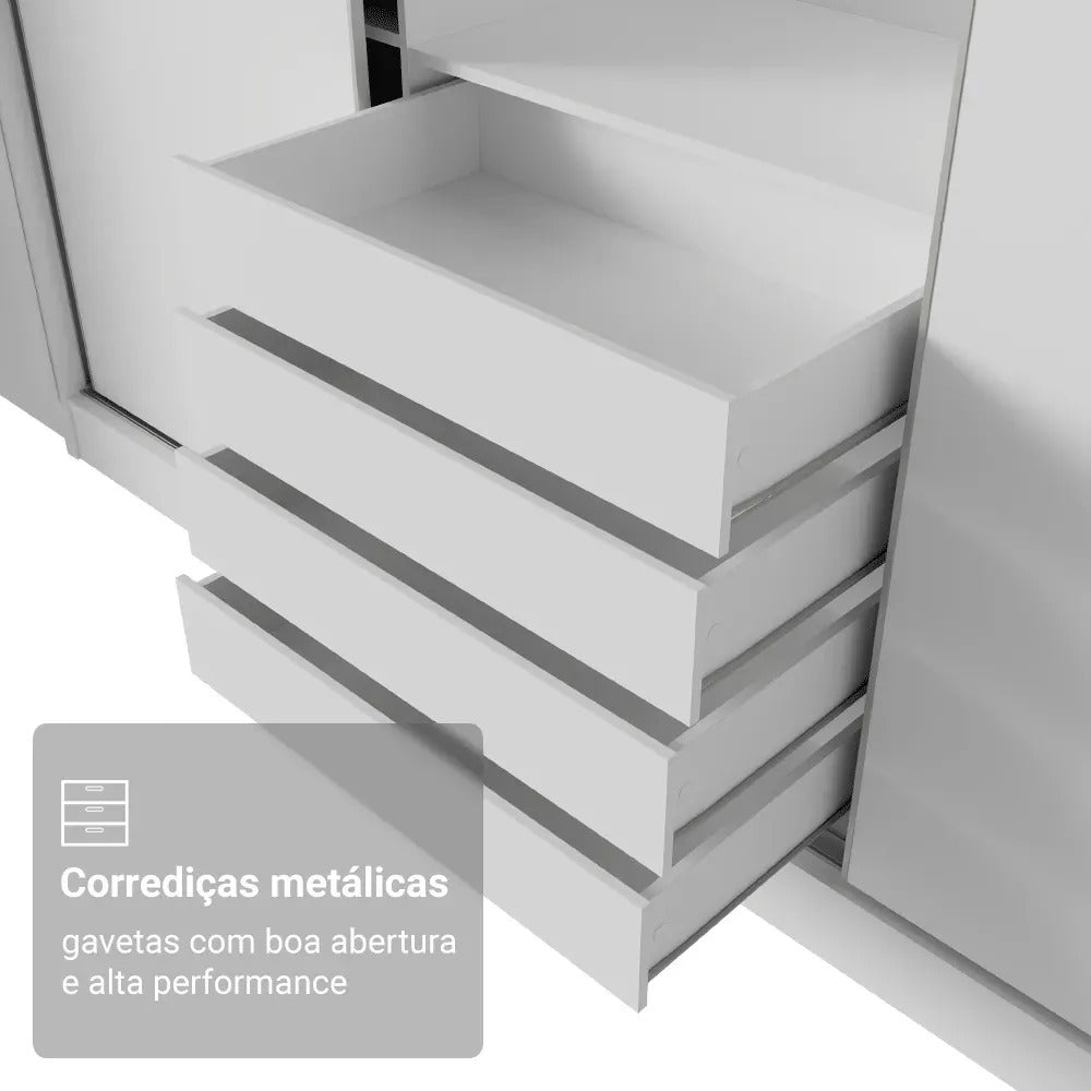 Guarda Roupa Casal Armário Quarto 100% Mdf C Espelho Madesa Royale 3 Portas Cor Branco 106209