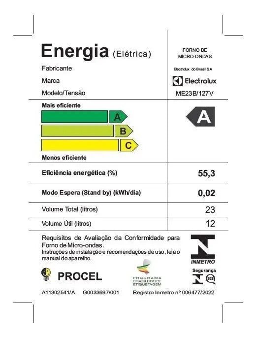 Micro-ondas Electrolux Branco 23L Efficient ME23B