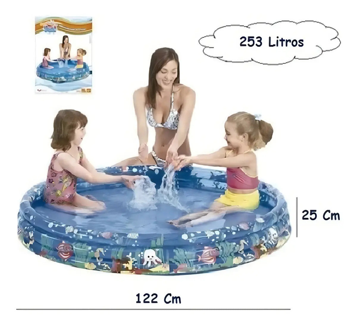 Piscina Infantil Inflável Redonda 253 Litros Fundo do Mar Wellmix
