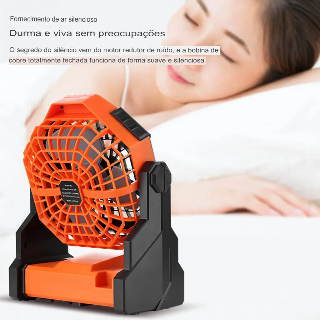 Ventilador De Acampamento Recarregável Portátil Com Led Luz Cor Laranja