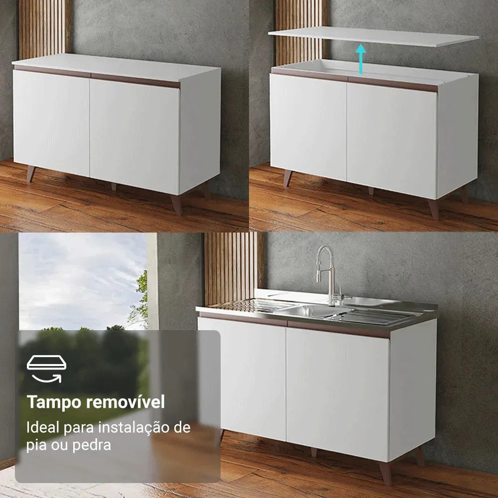 Armário De Cozinha Completa Modulada com Balcão para Cooktop Madesa Reims GRRM31000109 Com Armário Branco