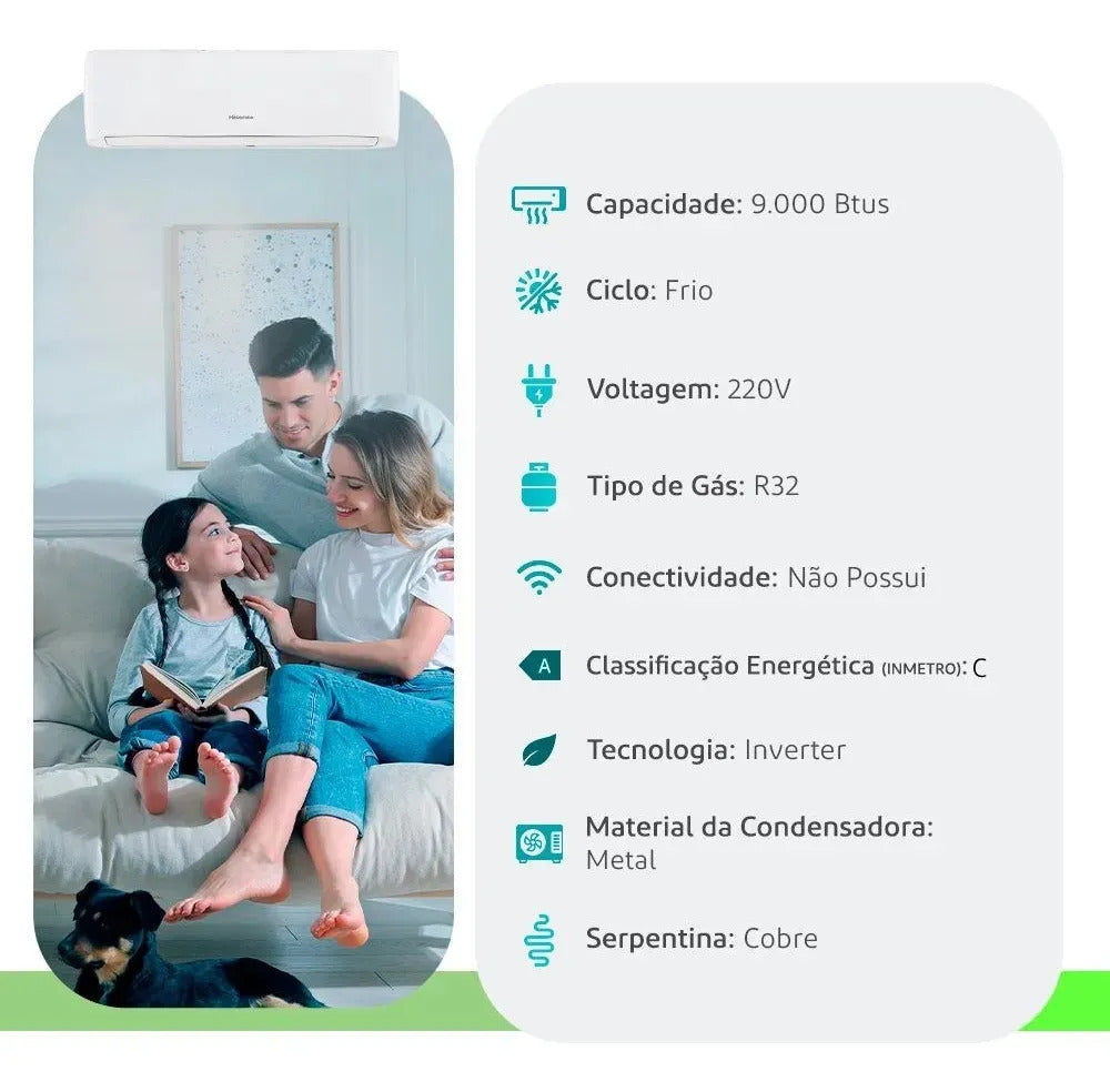 Ar Condicionado HW Inverter Hisense Eco Plus 9.000 Btus Frio R-32