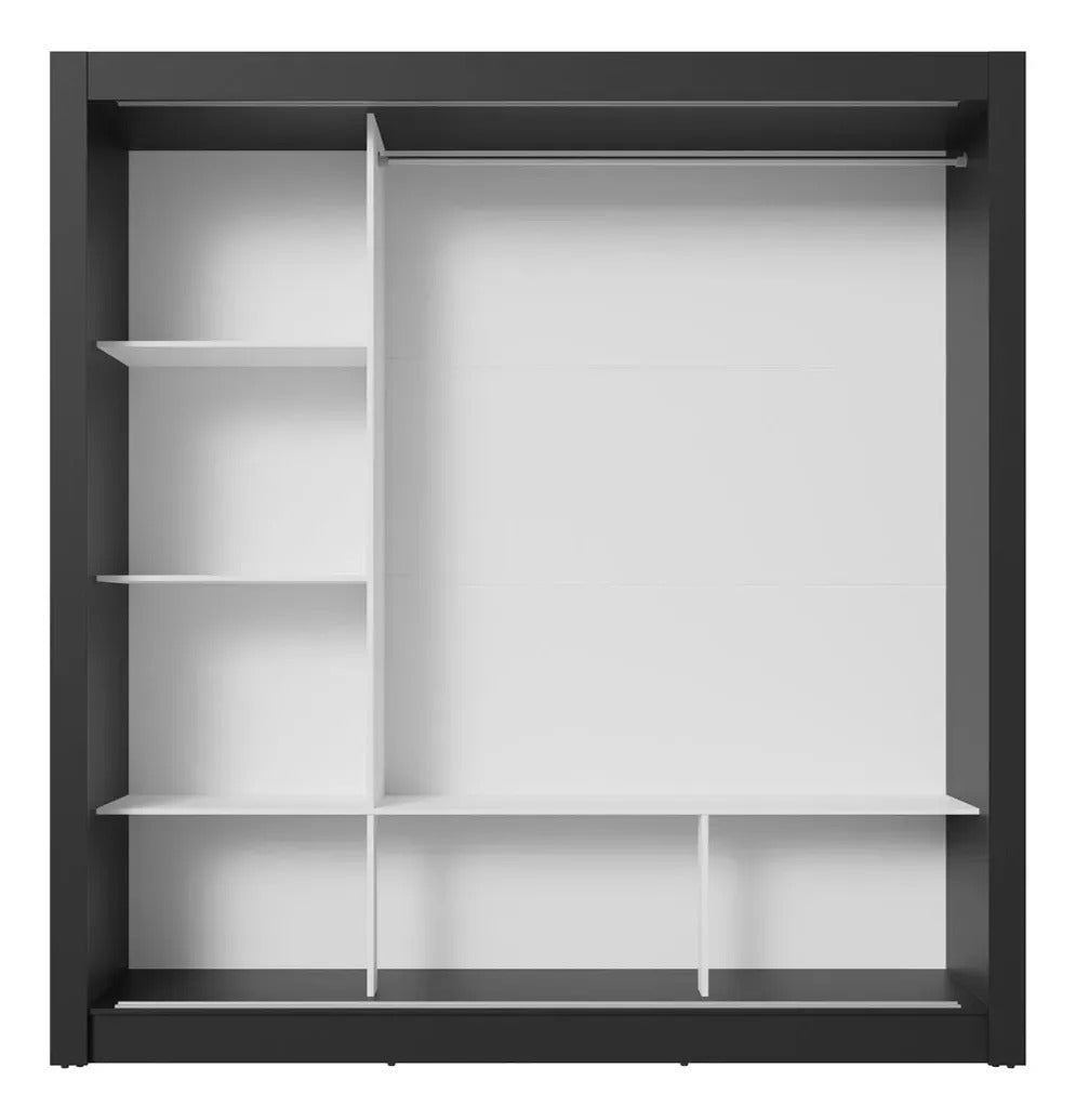 Guarda Roupa Casal Mônaco Madesa 3 Portas Correr Espelho Pr Cor Preto/Rustic 1093D81E