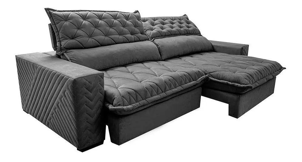 Sofá Retrátil e Reclinável 3,15m Molas Ensacadas Cama inBox Spazus com Bordado 3D Velusoft Cinza
