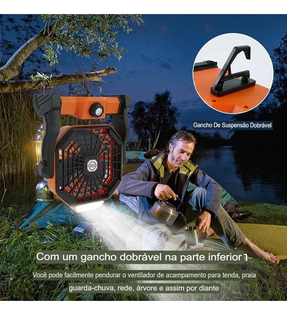 Ventilador De Acampamento Recarregável Portátil Com Led Luz Cor Laranja