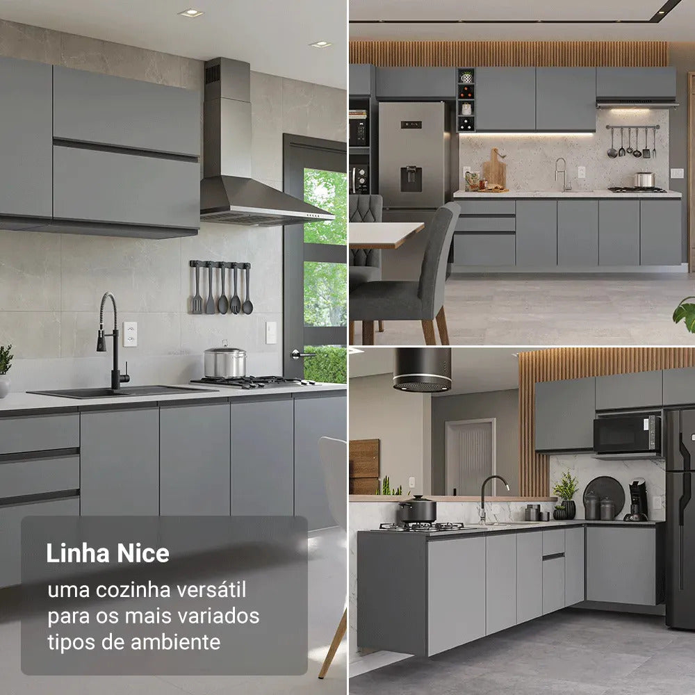Armário Cozinha Completa Suspenso 300cm Cinza Nice Madesa 06