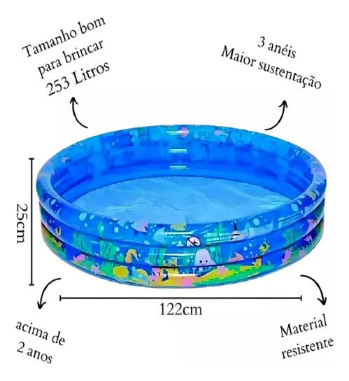 Piscina Infantil Inflável Redonda 253 Litros Fundo do Mar Wellmix