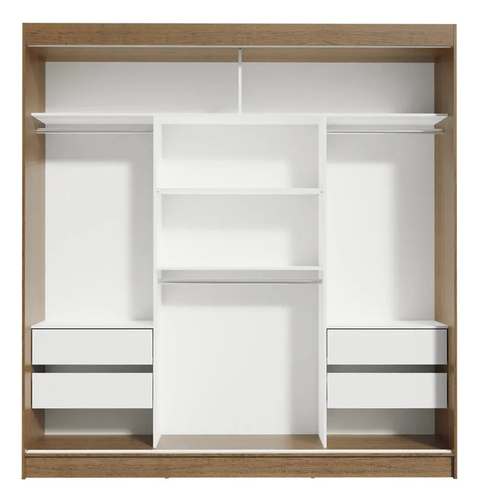 Guarda-roupa Casal Madesa Reno 3 Portas Correr Com Espelho Cor Rustic/Branco 10956E1E
