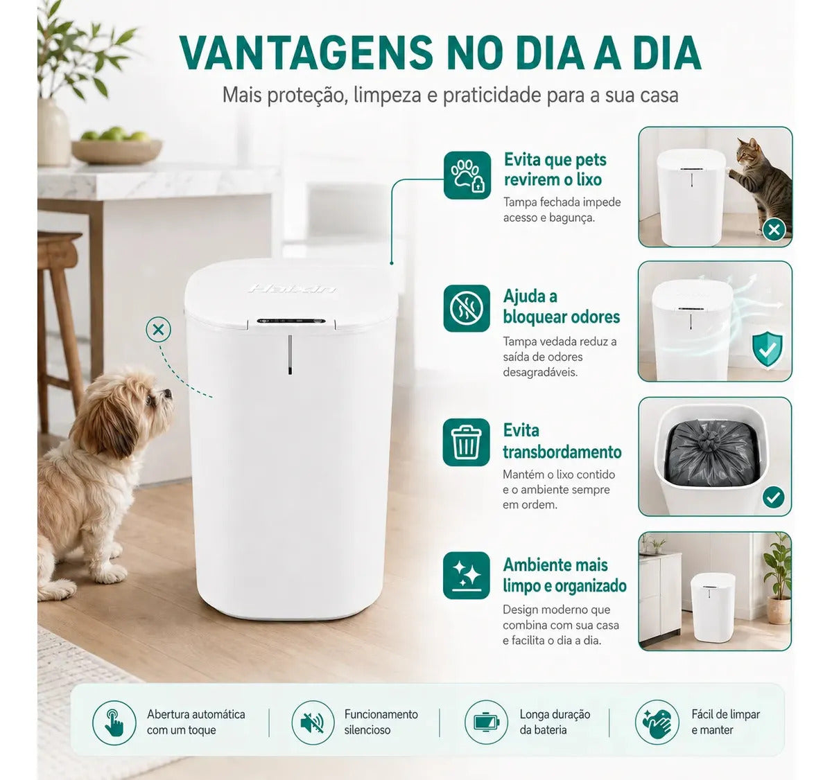 Lixeira Inteligente 16l Com Sensor Automático E Tampa Touch Branco