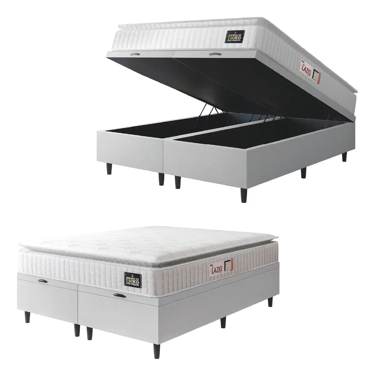 Cama Box Baú queen colchão espuma D45 Lazio pillow top 158x198x65cm cor branco Hellen