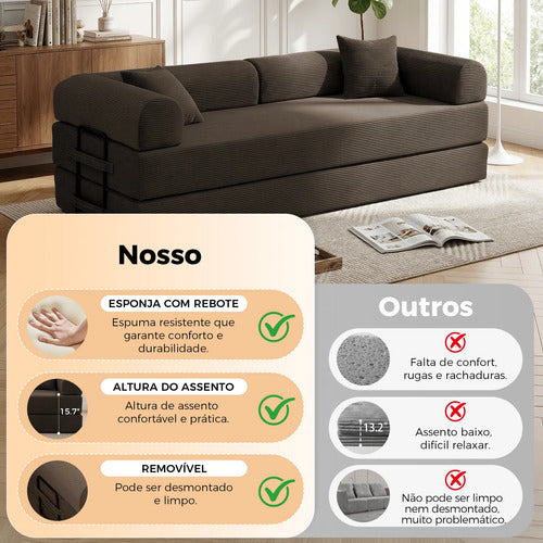 Sofá Cama 3 Lugares Retrátil Reclinável Multifuncional 2,00m