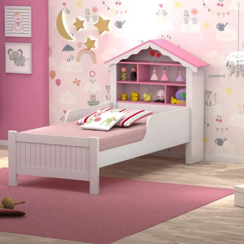 Cama Solteiro William Branco/rosa