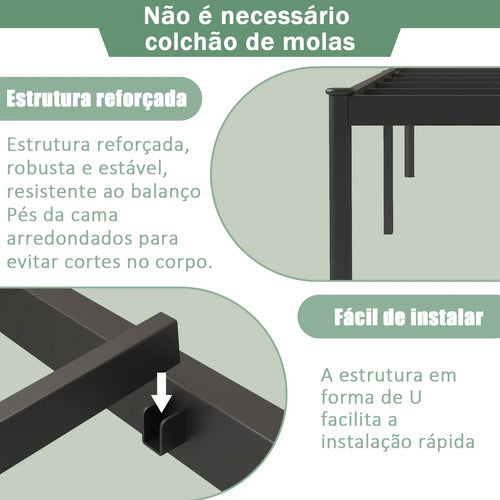 Cama De Ferro Solteiro Cabeceira E Espago, Resistente Preto