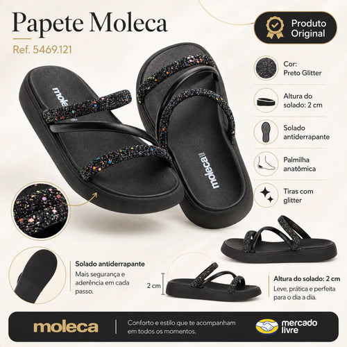 Chinelo Feminina Moleca Strass Brilhosa Macia Papete Flat