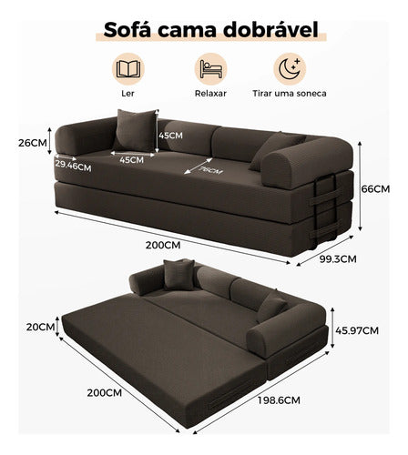Sofá Cama 3 Lugares Retrátil Reclinável Multifuncional 2,00m