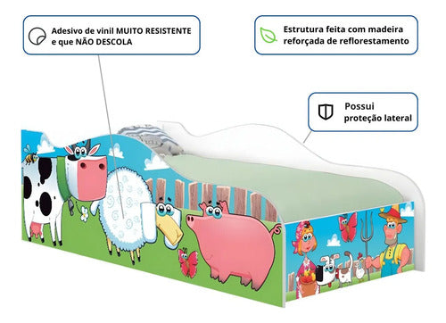 Mini Cama Infantil Fazendinha E Vaquinha Com Colchão