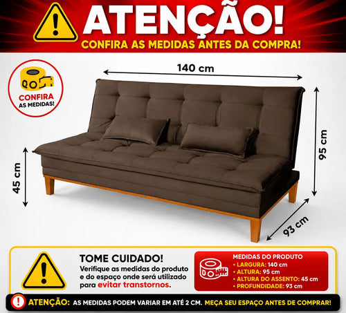 Sofá Cama 2 Lugares Confortável Reclinável 140cm Pés Madeira