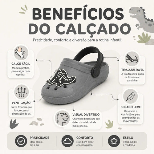 Kit Tênis Infantil Escolar Slip On Menino + Babuche Dino